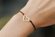 gold heart bracelet brown string for women