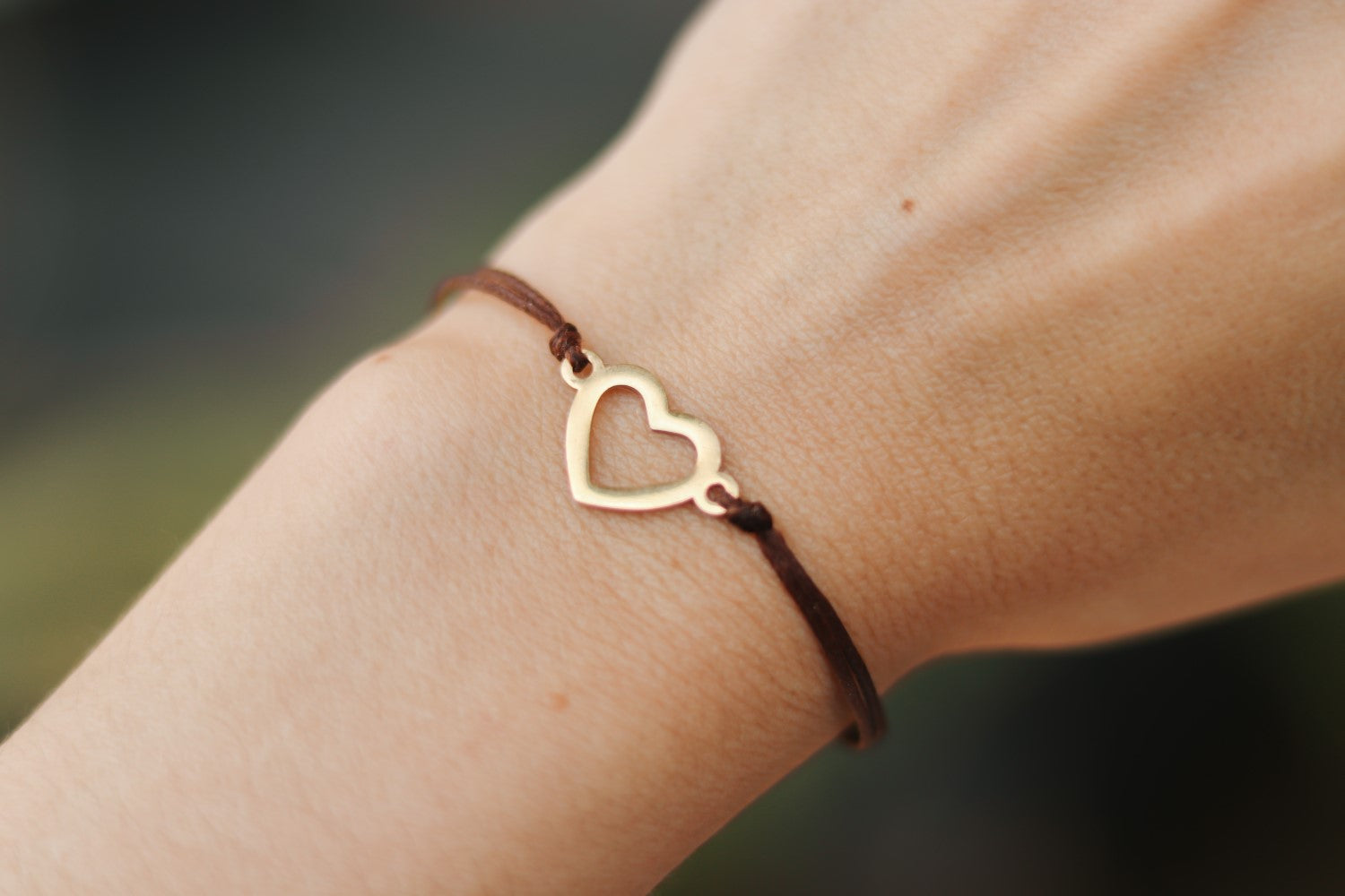 gold heart bracelet brown string for women
