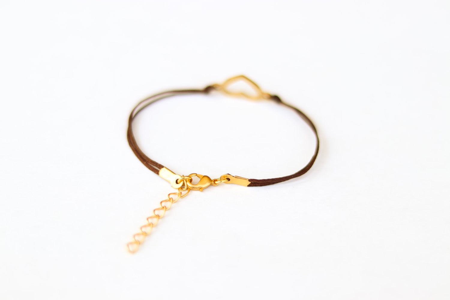 gold heart bracelet brown string for women