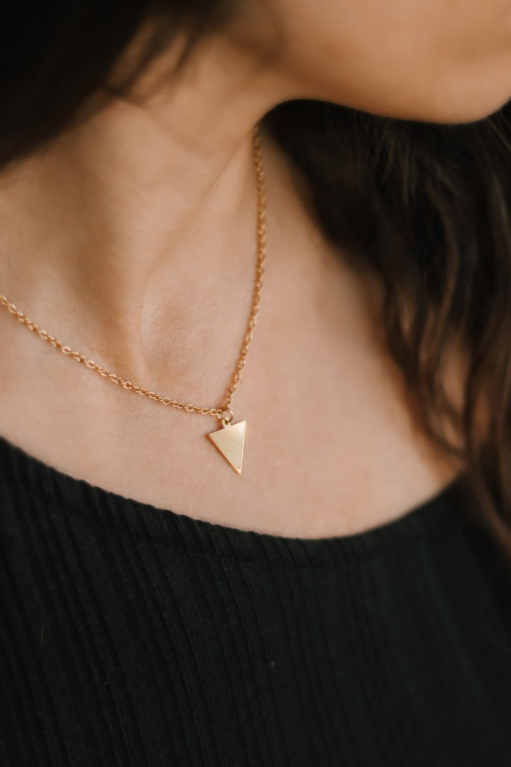 Gold triangle necklace, small triangle pendant, stainless steel chain necklace, gift wrapped, festival jewelry