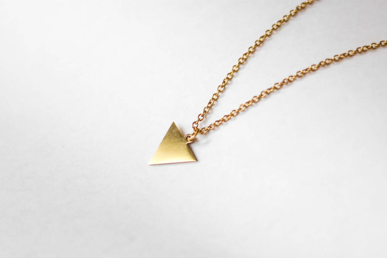 Gold triangle necklace, small triangle pendant, stainless steel chain necklace, gift wrapped, festival jewelry