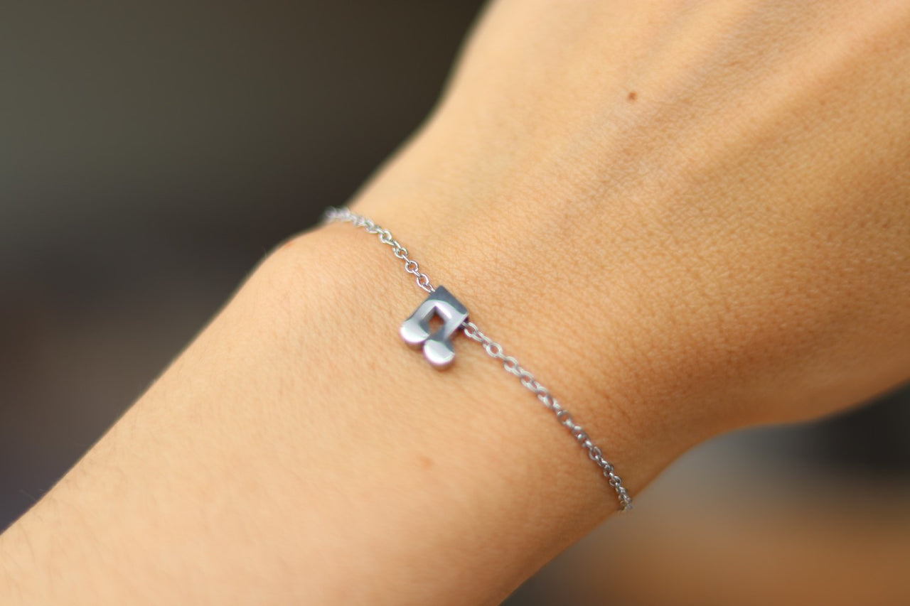 Music note bracelet, waterproof silver chain bracelet, small music note charm bracelet, gift for her