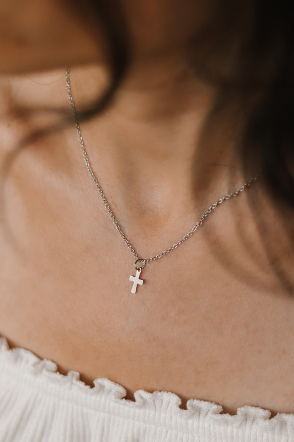 Cross necklace, women necklace with silver cross charm, christian catholic jewelry, waterproof chain, gift for her, customisable size, girl