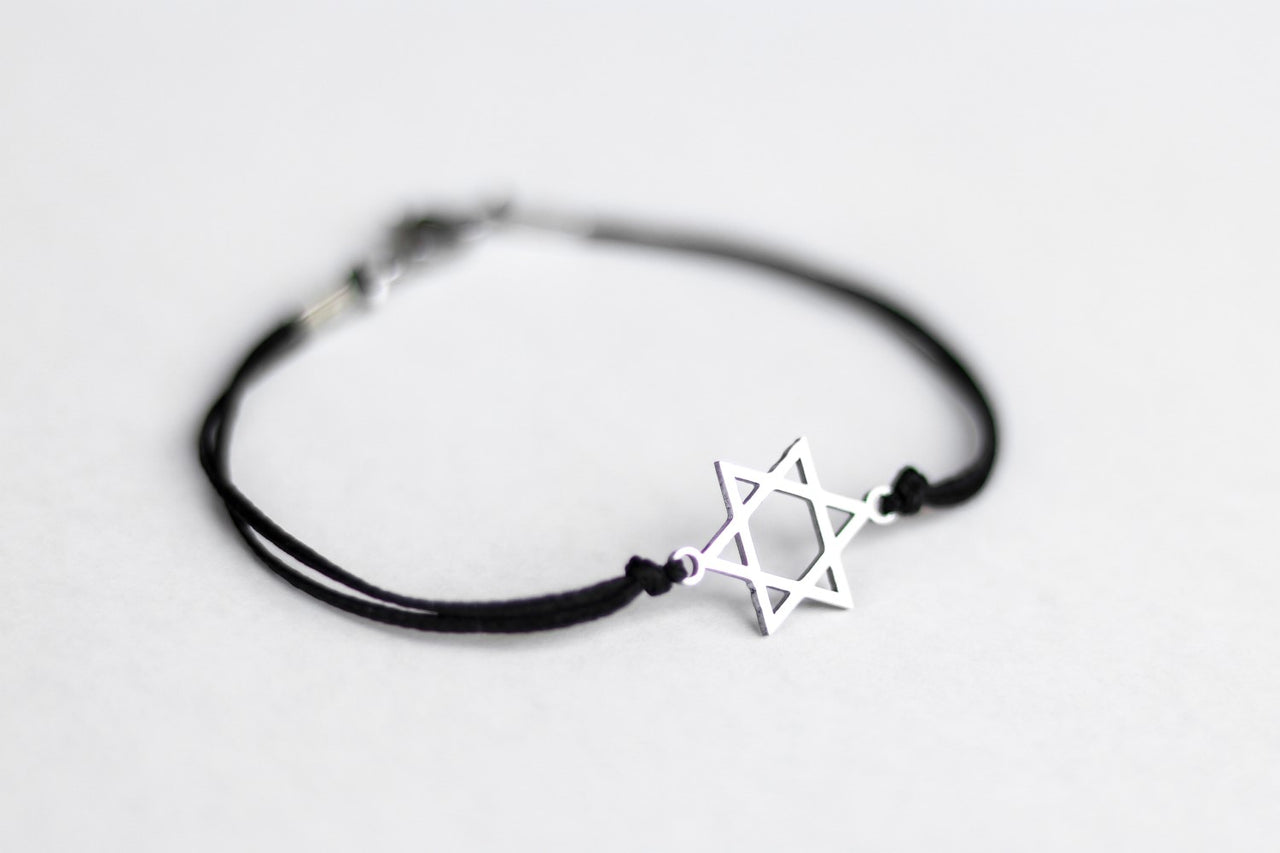 handmade silver Star of David bracelet for women, black cord - shani and adi jewelry