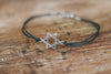 handmade silver Star of David bracelet for women, black cord - shani and adi jewelry