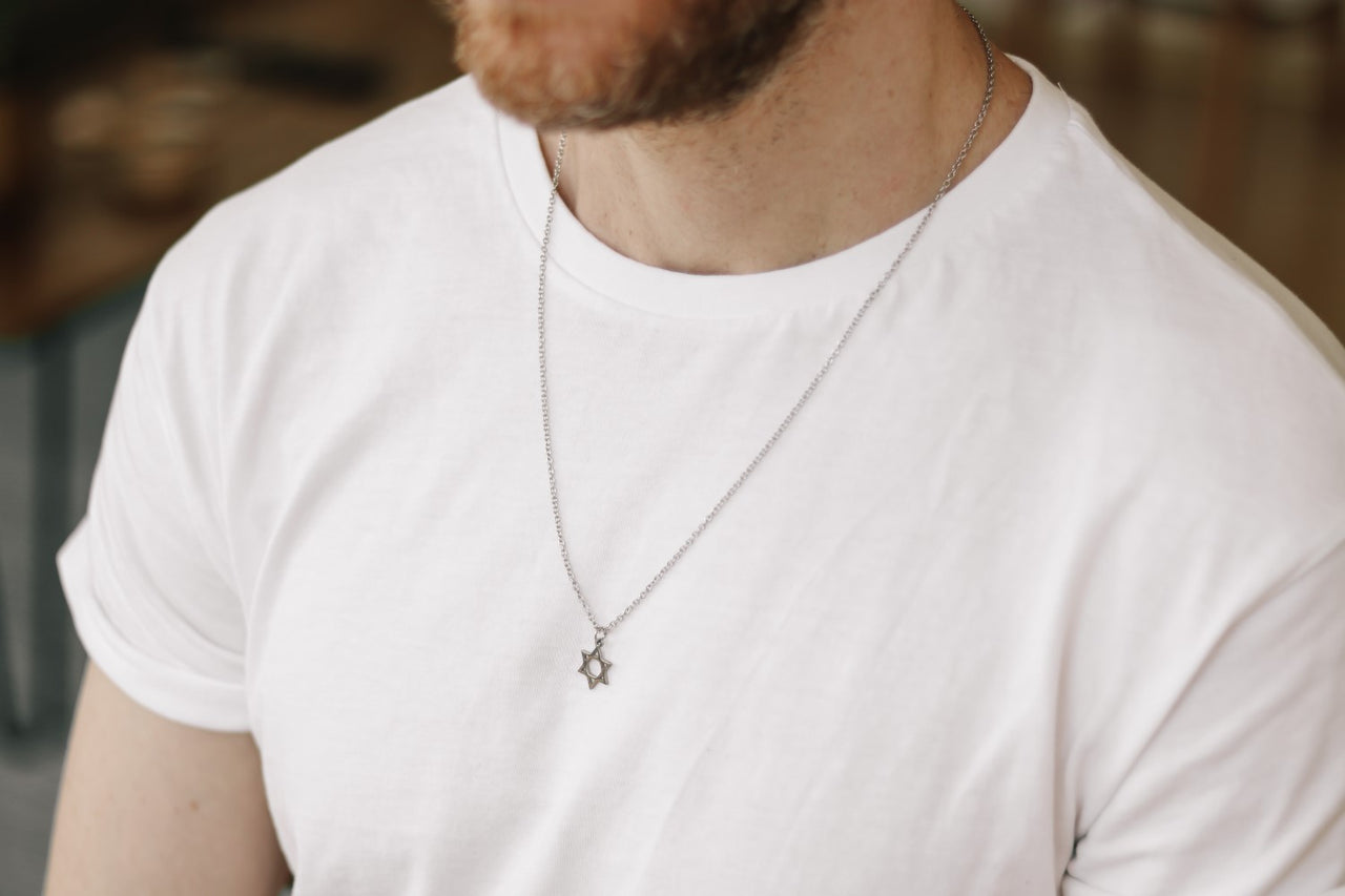silver Star of David necklace for men