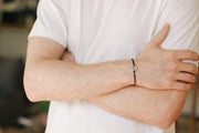 silver Sun bracelet for men black string