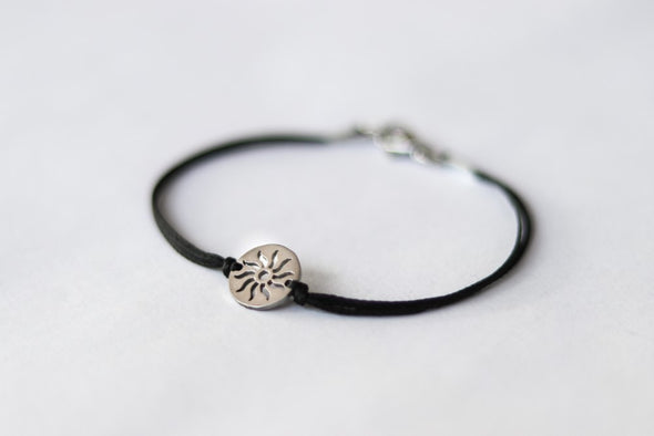 silver Sun bracelet for men black string