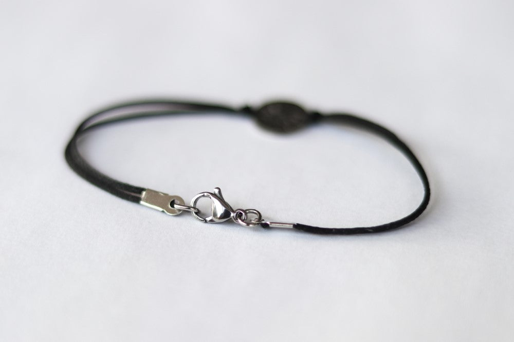 silver Sun bracelet for men black string