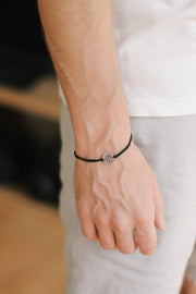 silver Sun bracelet for men black string