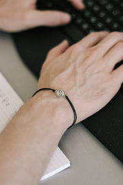 silver yin and yang bracelet for men black cord - shani and Adi Jewelry