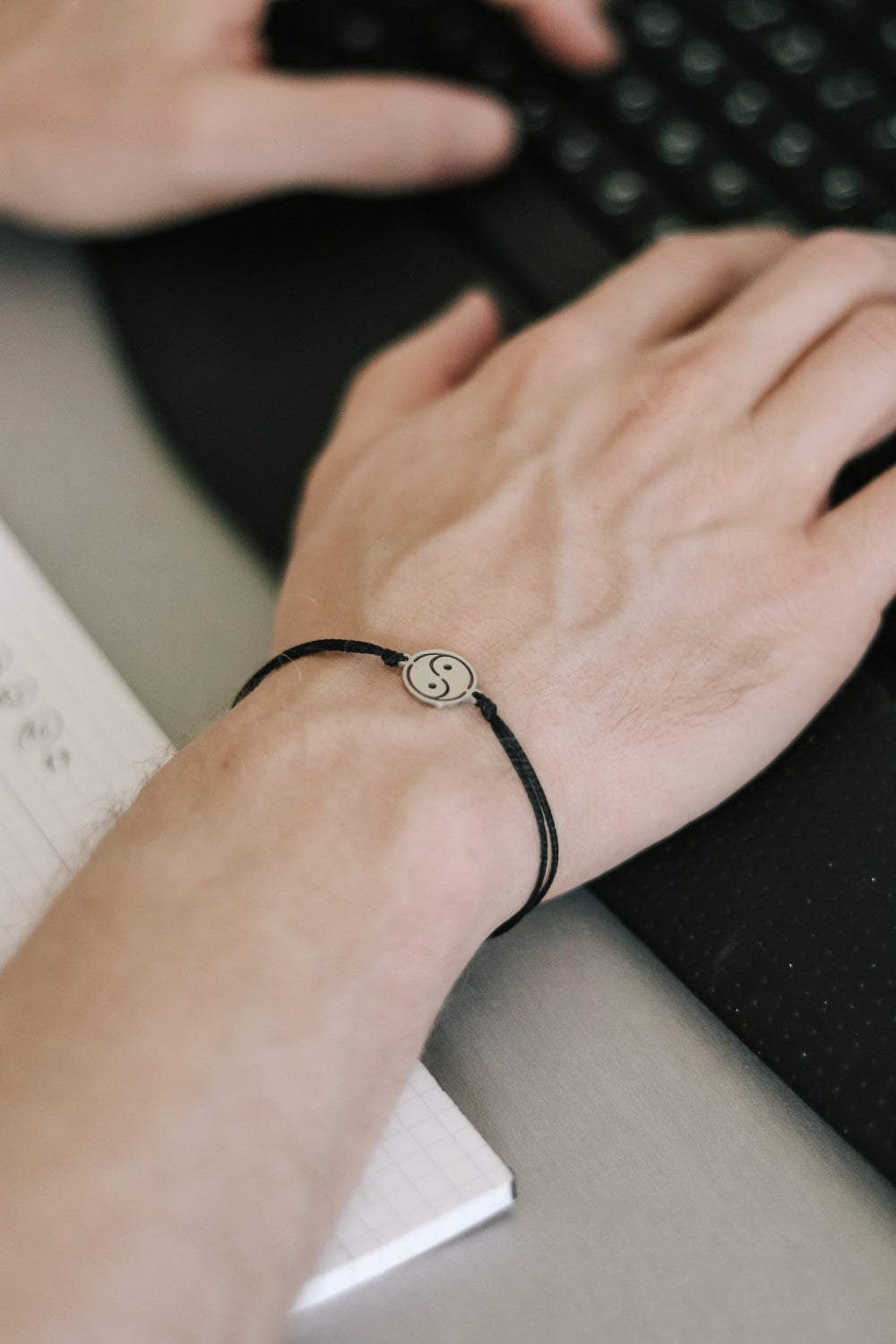 silver yin and yang bracelet for men black cord - shani and Adi Jewelry