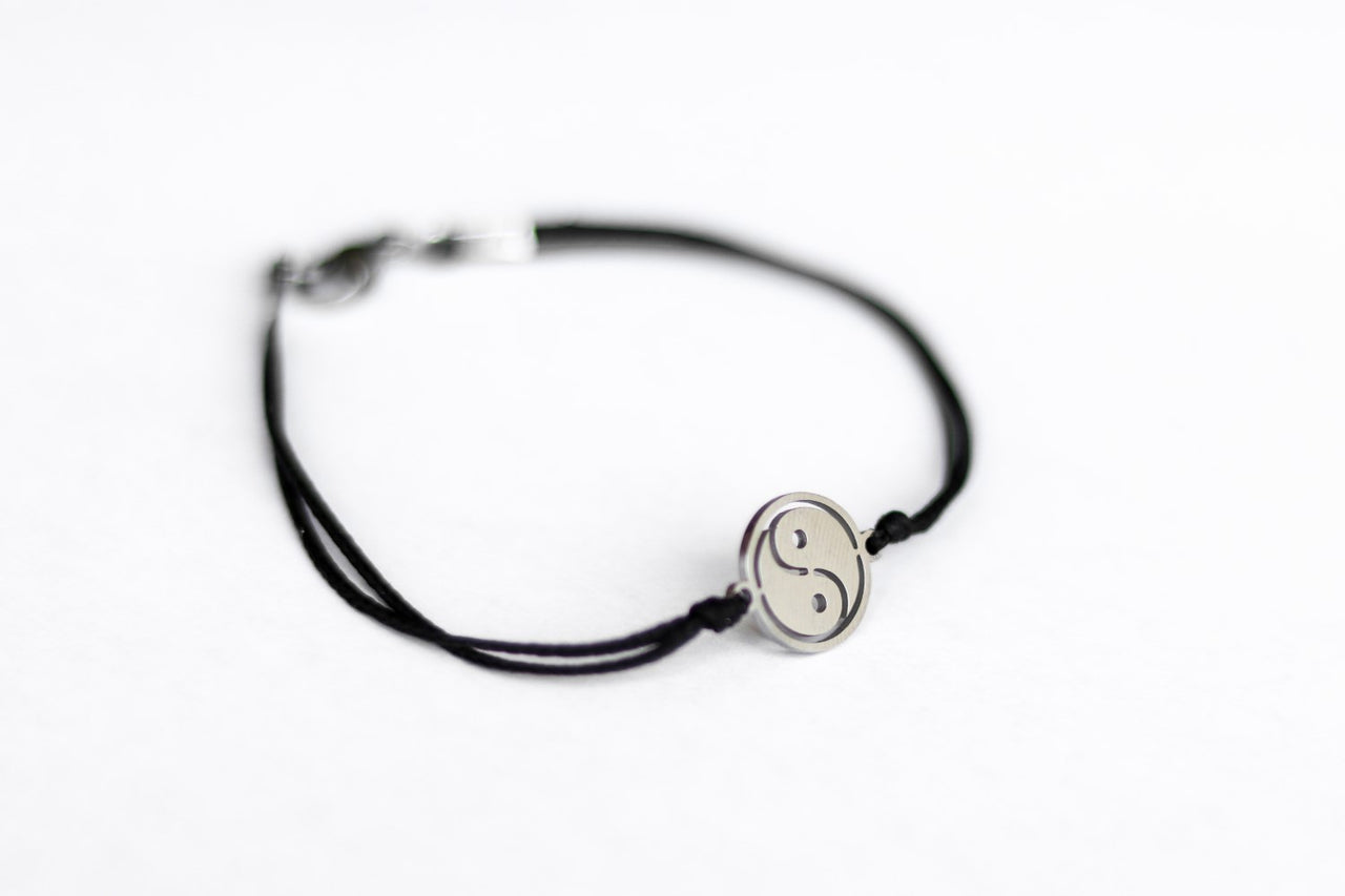 silver yin and yang bracelet for men black cord - shani and Adi Jewelry