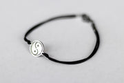 handmade silver yin and yang bracelet for women, black cord - shani and adi jewelry