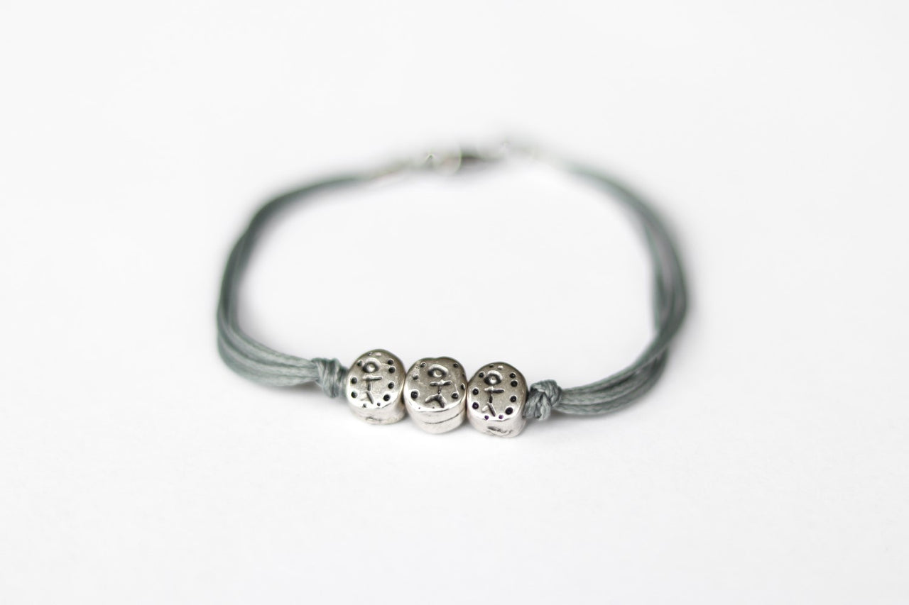 Three kids bracelet with children charms for men, custom gray bracelet, father dad bracelet, personalised
