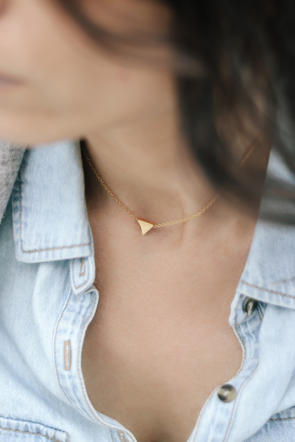 Triangle necklace, tiny gold bead necklace, chain necklace, personalised jewelry, festival jewelry