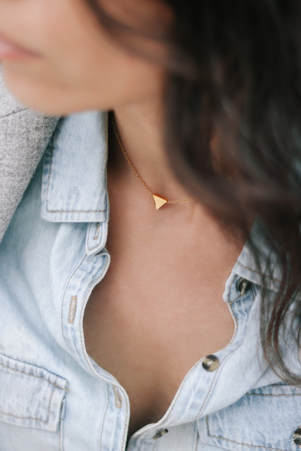Triangle necklace, tiny gold bead necklace, chain necklace, personalised jewelry, festival jewelry