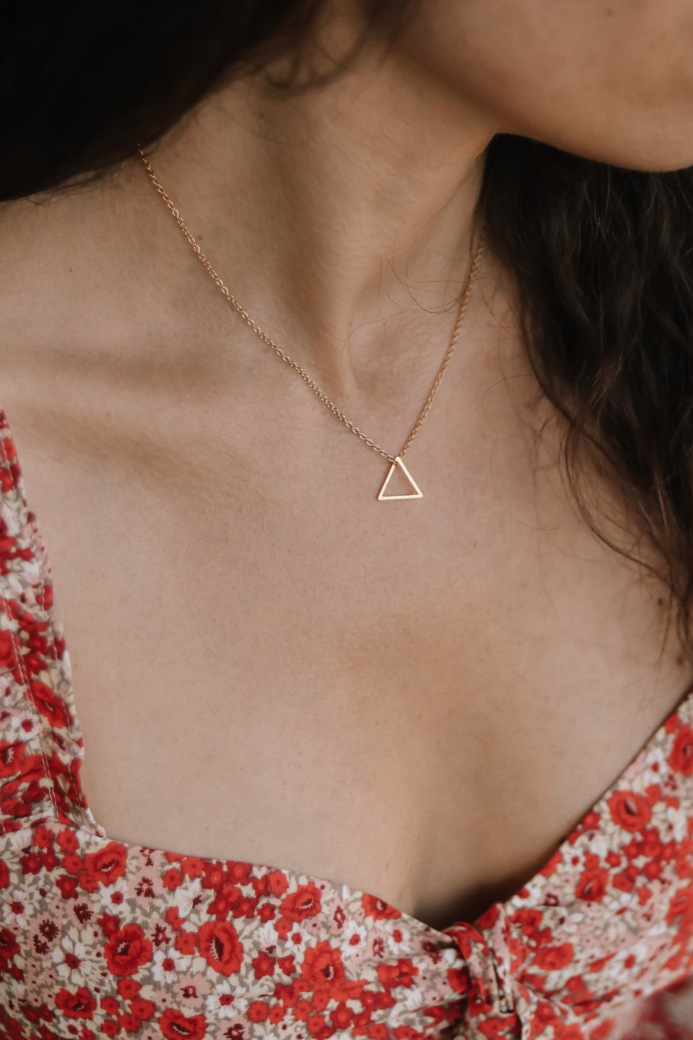 Gold triangle necklace, upside-down outline triangle, gold chain necklace, bridesmaids gift for her, geometric, Layering necklace