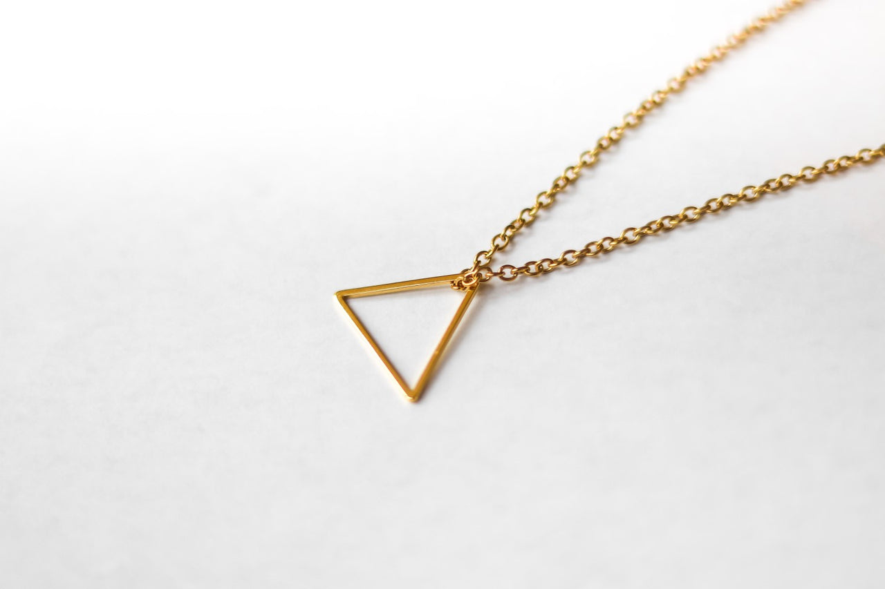 Gold triangle necklace, upside-down outline triangle, gold chain necklace, bridesmaids gift for her, geometric, Layering necklace