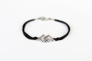 Bracelet for men, silver double rhombus bracelet for him, black cord - shani-adi-jewerly