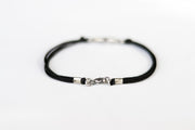 Bracelet for men, silver double rhombus bracelet for him, black cord - shani-adi-jewerly