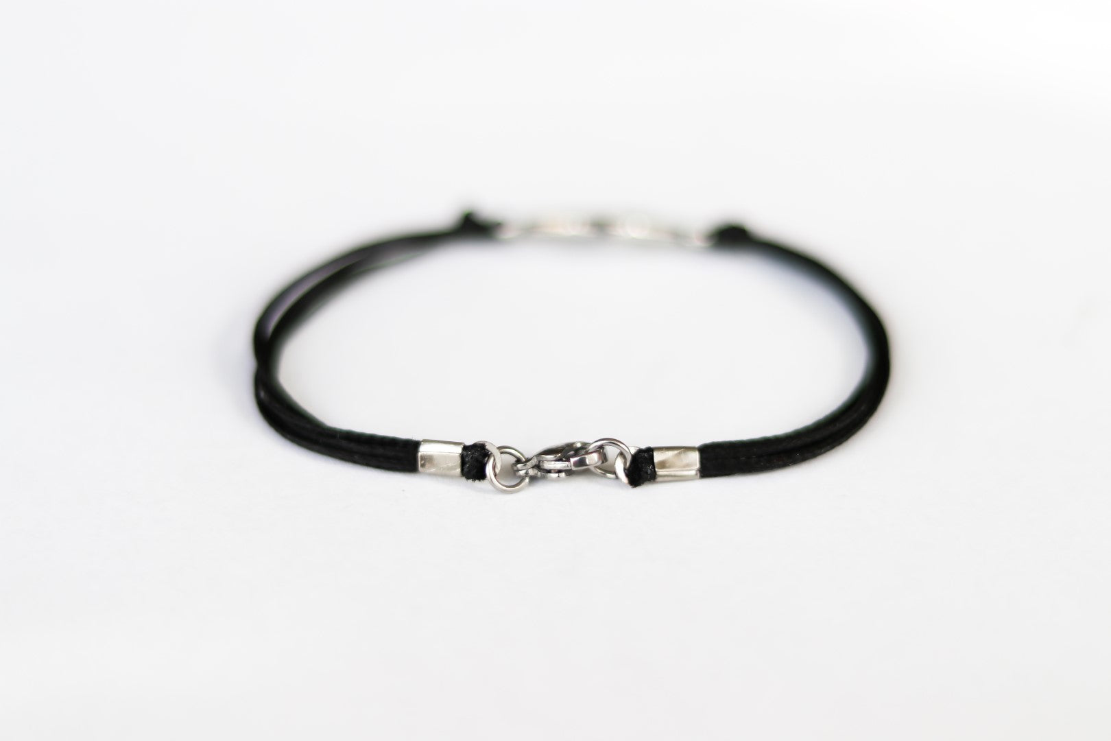 Bracelet for men, silver double rhombus bracelet for him, black cord - shani-adi-jewerly