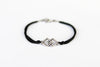 Bracelet for men, silver double rhombus bracelet for him, black cord - shani-adi-jewerly