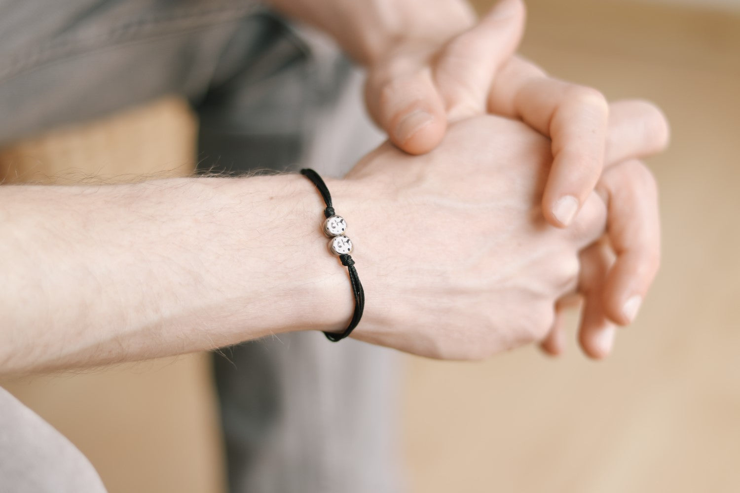 kids bracelet with children charms for men silver beads black string