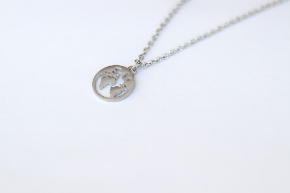 World map necklace for men