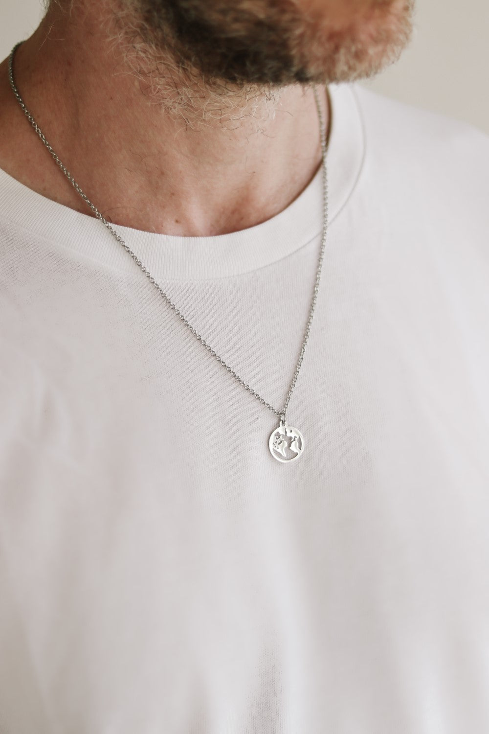 World map necklace for men