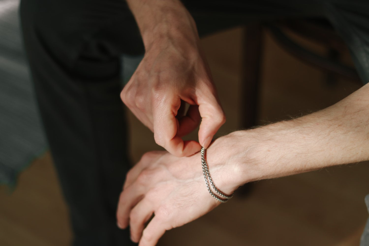 silver wrapped rolo chain bracelet for men