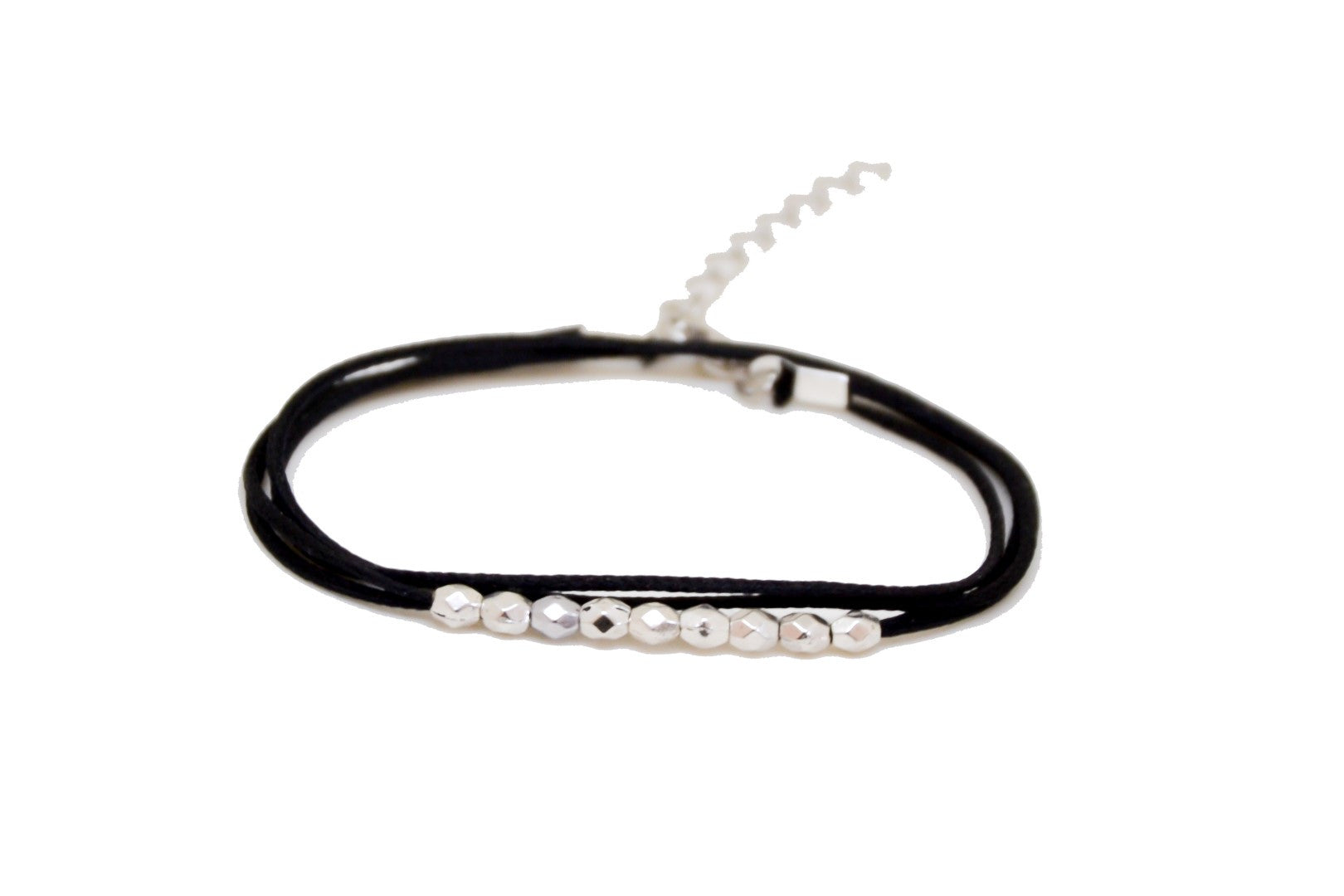 Wrap silver beads bracelet, black cord - shani-adi-jewerly