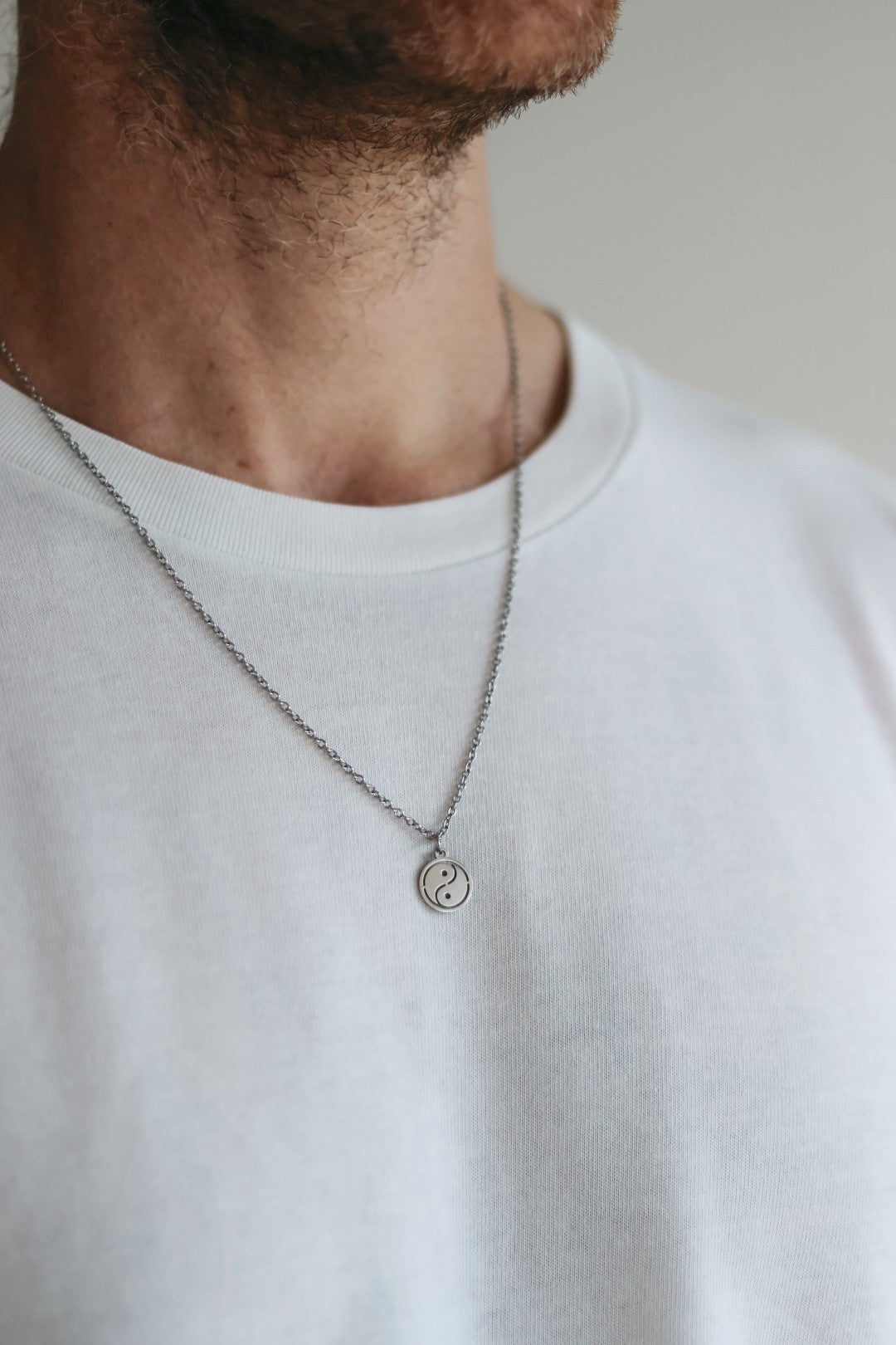 Silver Yin Yang necklace for men, stainless steel chain necklace - shani-adi-jewerly
