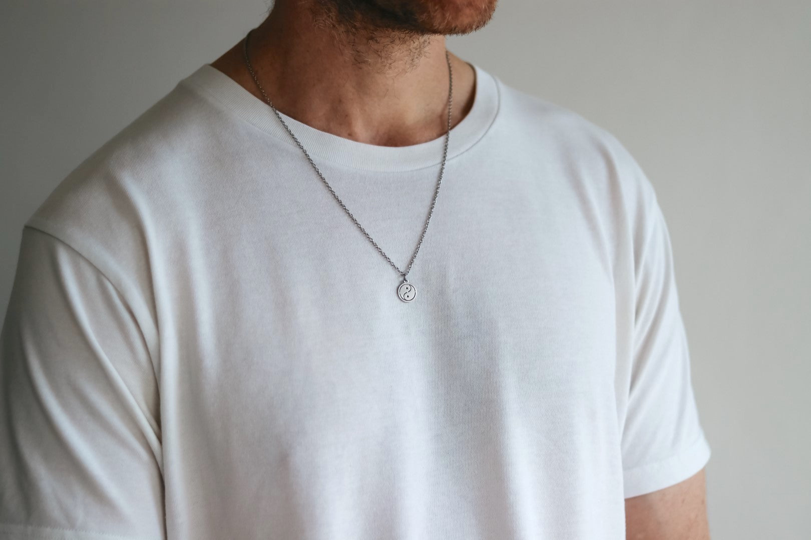 Silver Yin Yang necklace for men, stainless steel chain necklace - shani-adi-jewerly